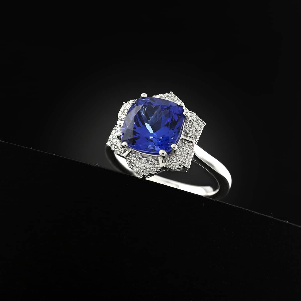 Certified and Appraised Rhapsody AAAA Tanzanite and E-F VS Diamond 4.25 ctw Ring in 950 Platinum 7.65 Grams image number 1