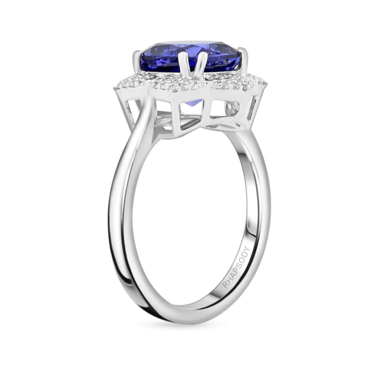 Certified and Appraised Rhapsody AAAA Tanzanite and E-F VS Diamond 4.25 ctw Ring in 950 Platinum 7.65 Grams image number 3