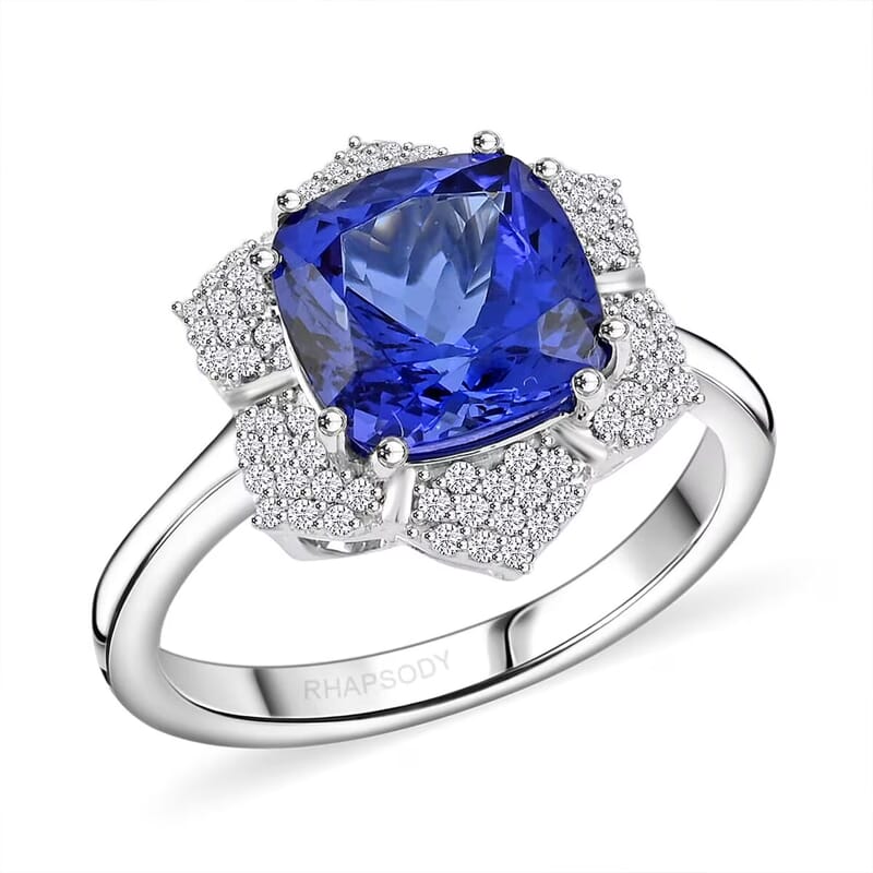 Certified and Appraised Rhapsody AAAA Tanzanite and E-F VS Diamond 4.25 ctw Ring in 950 Platinum (Size 5.0) 7.65 Grams