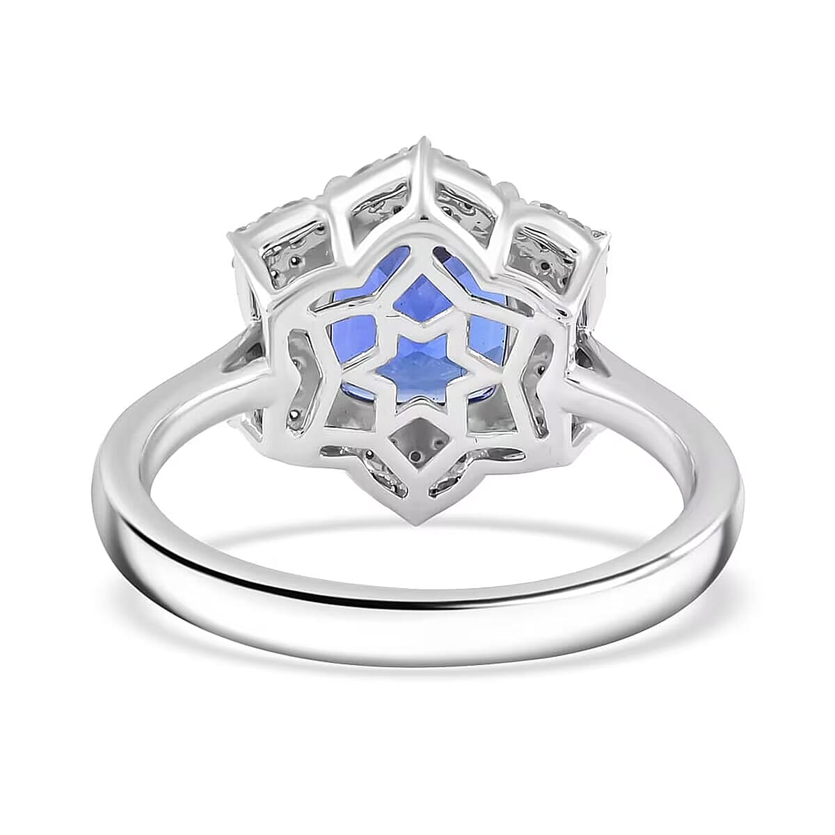 Certified and Appraised Rhapsody AAAA Tanzanite and E-F VS Diamond 4.25 ctw Ring in 950 Platinum (Size 5.0) 7.65 Grams image number 6