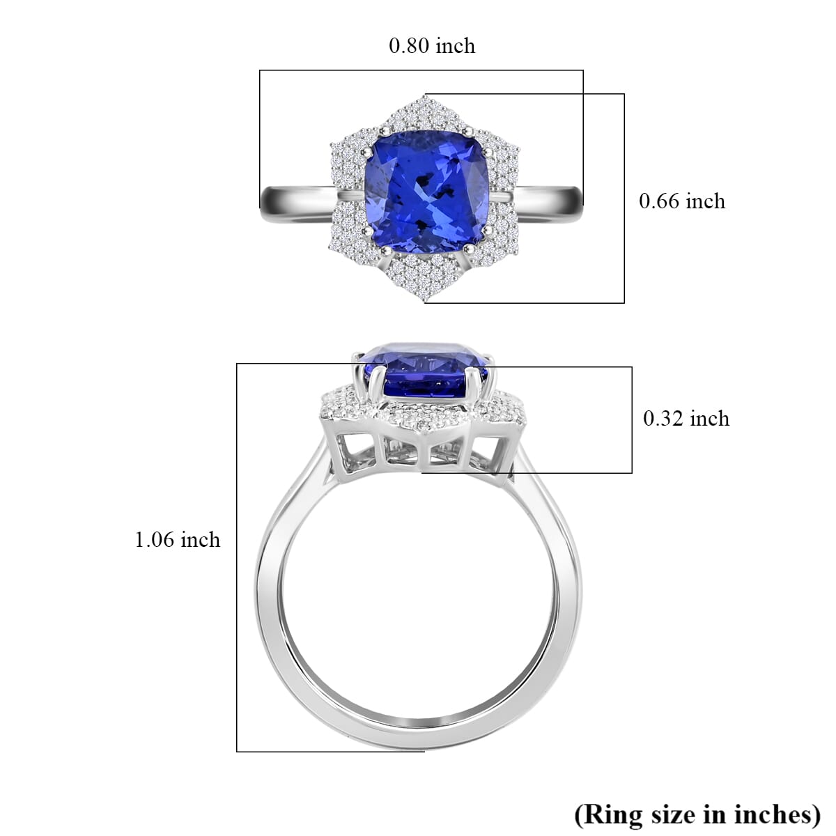 Certified and Appraised Rhapsody AAAA Tanzanite and E-F VS Diamond 4.25 ctw Ring in 950 Platinum (Size 8.0) 7.65 Grams image number 5