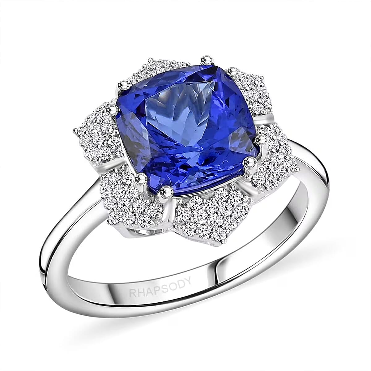 Certified and Appraised Rhapsody AAAA Tanzanite and E-F VS Diamond 4.25 ctw Ring in 950 Platinum (Size 8.5) 7.65 Grams image number 0