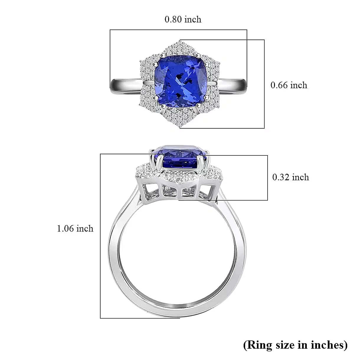Certified and Appraised Rhapsody AAAA Tanzanite and E-F VS Diamond 4.25 ctw Ring in 950 Platinum (Size 8.5) 7.65 Grams image number 5