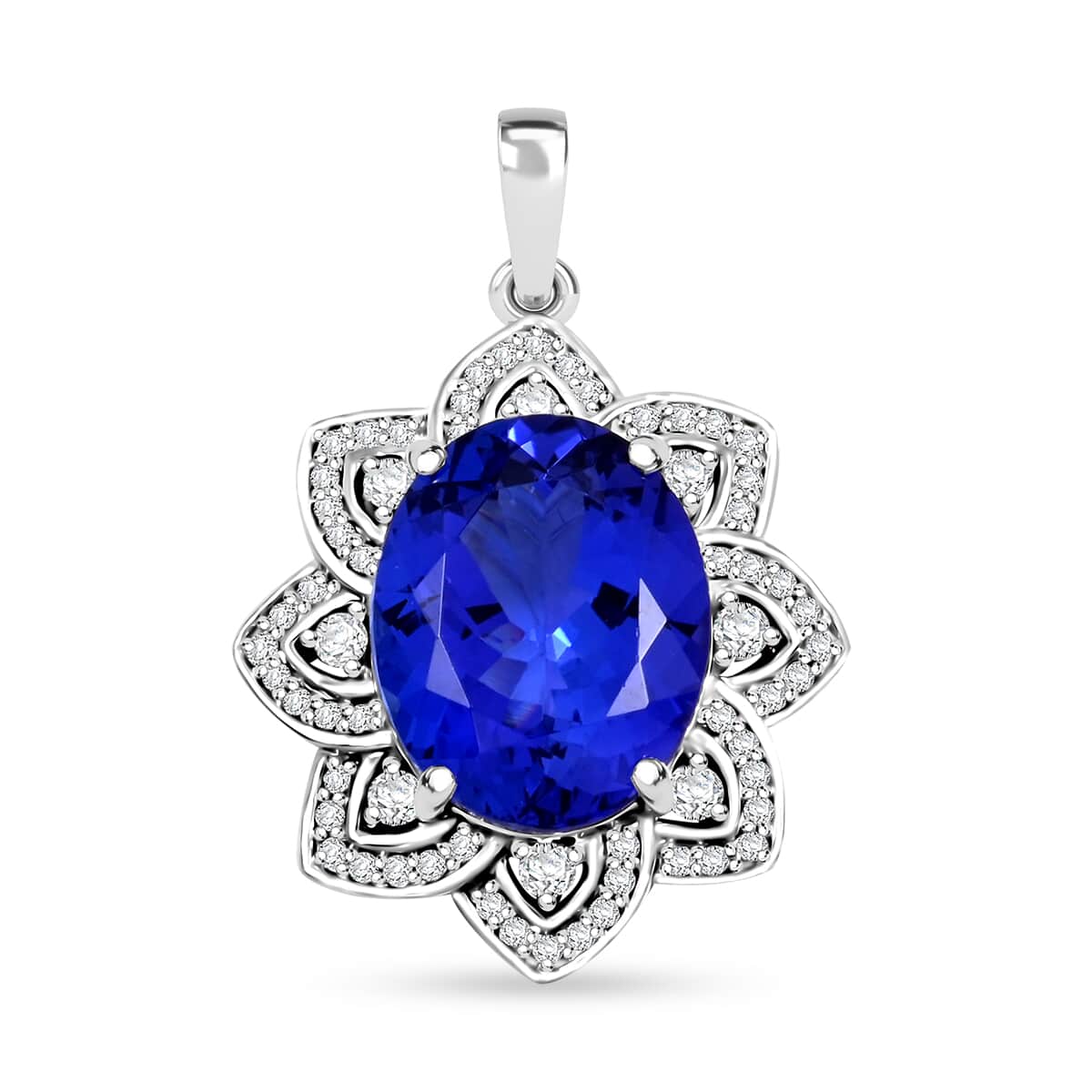 Certified and Appraised Rhapsody AAAA Tanzanite and E-F VS Diamond 6.15 ctw Pendant in 950 Platinum 5.50 Grams image number 0