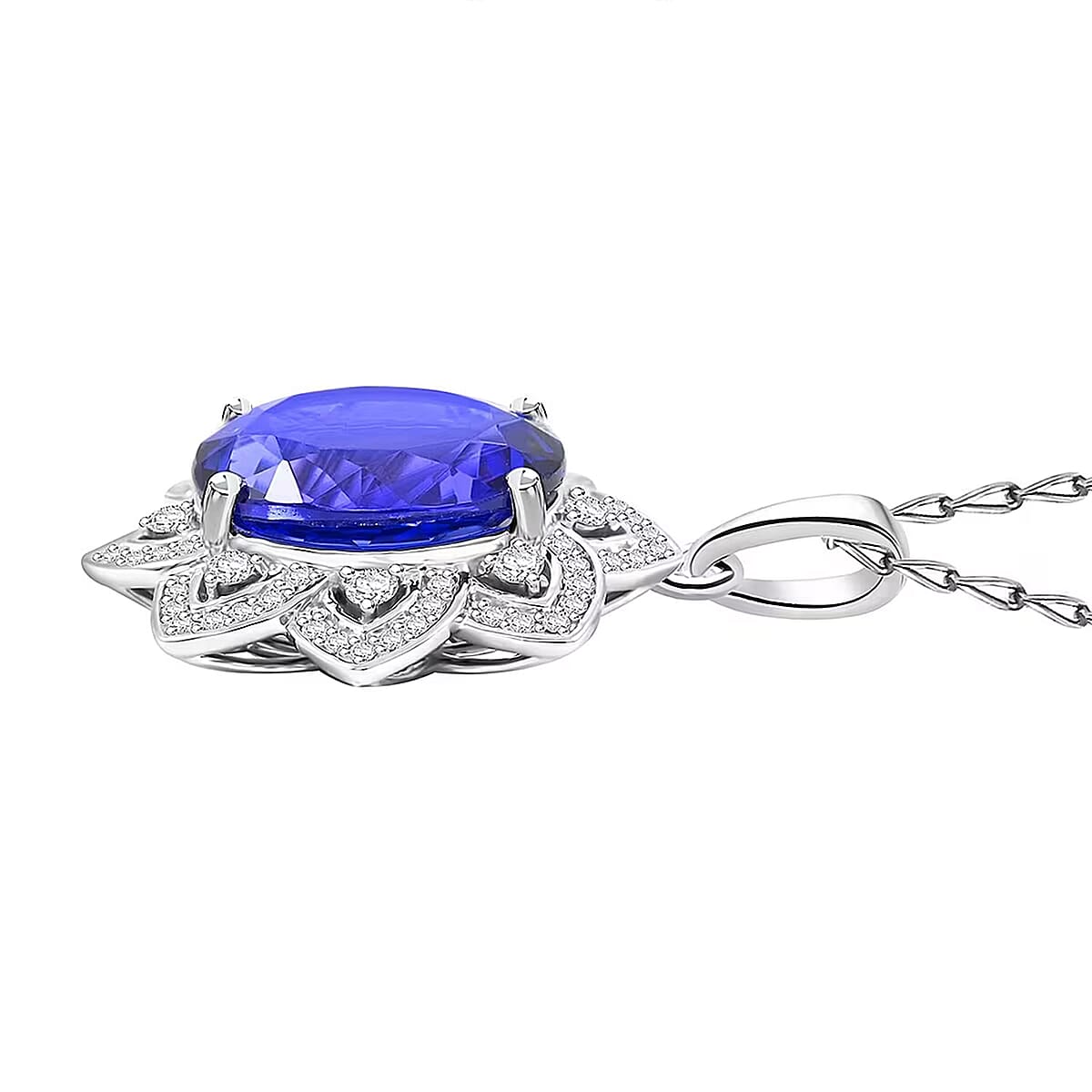 Certified and Appraised Rhapsody AAAA Tanzanite and E-F VS Diamond 6.15 ctw Pendant without Chain in 950 Platinum 5.50 Grams image number 6