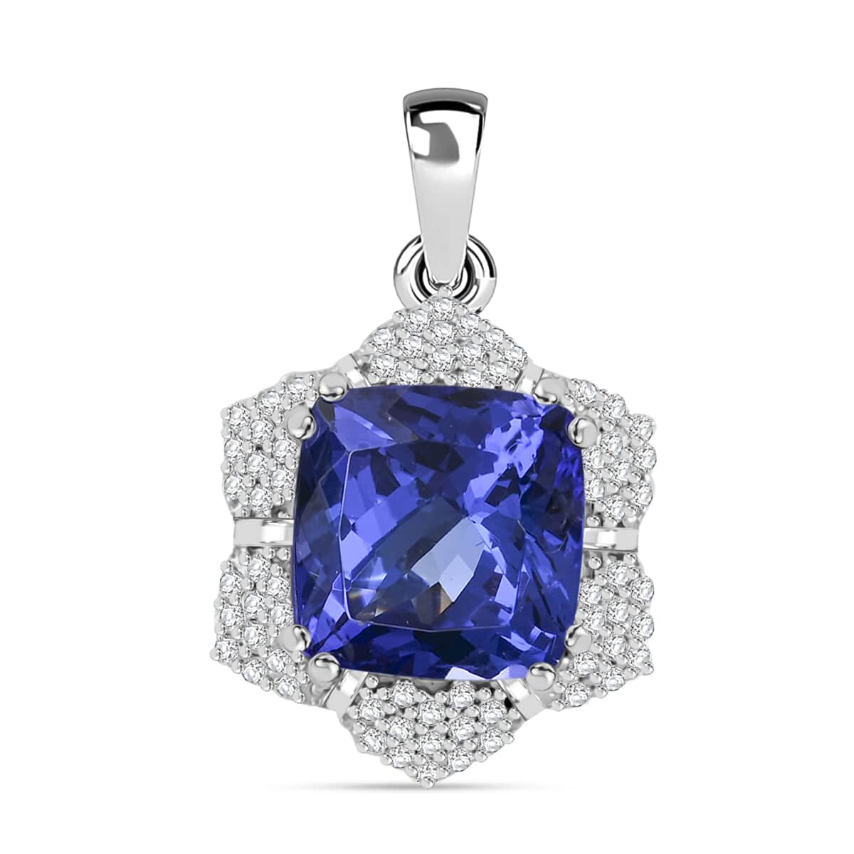 Certified and Appraised Rhapsody AAAA Tanzanite and E-F VS Diamond 4.20 ctw Pendant in 950 Platinum image number 0