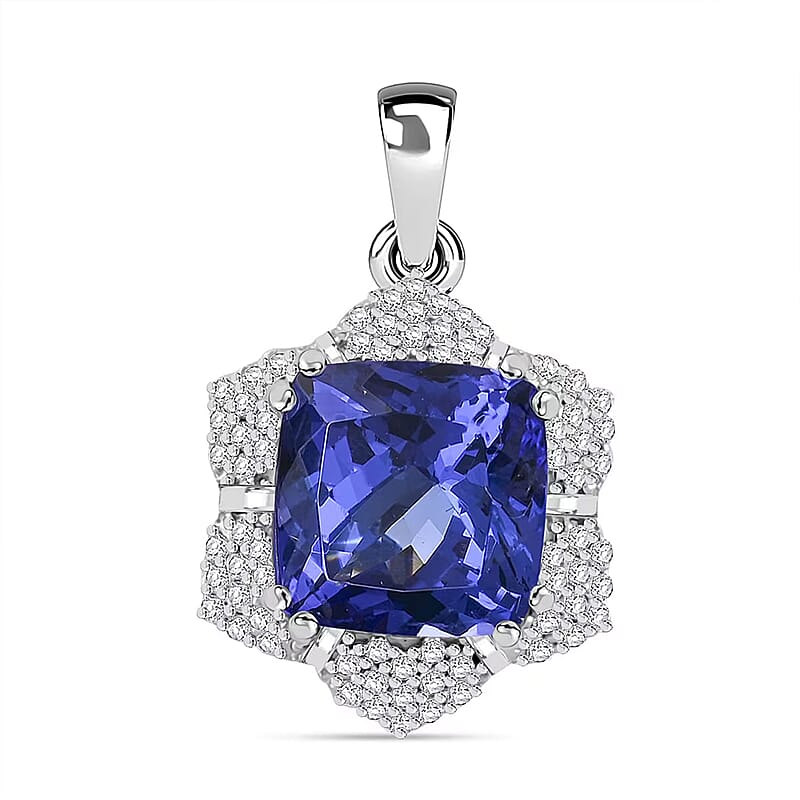 Certified and Appraised Rhapsody AAAA Tanzanite and E-F VS Diamond 4.20 ctw Pendant without Chain in 950 Platinum