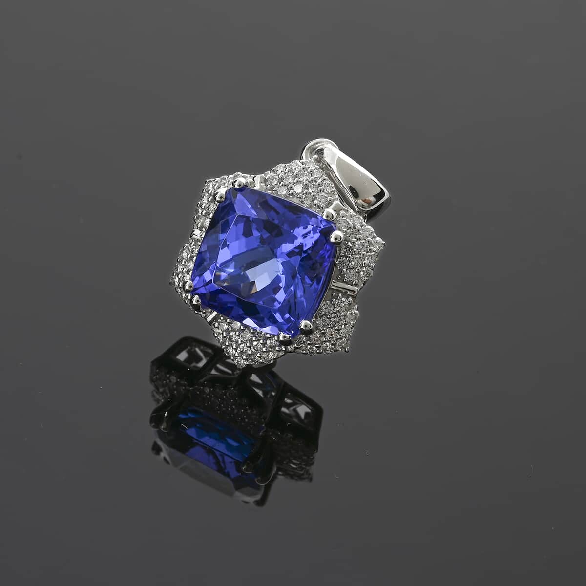 Certified and Appraised Rhapsody AAAA Tanzanite and E-F VS Diamond 4.20 ctw Pendant in 950 Platinum image number 1