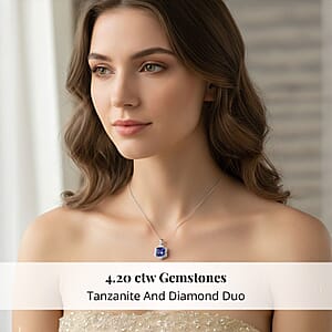 Certified and Appraised Rhapsody AAAA Tanzanite and E-F VS Diamond 4.20 ctw Pendant without Chain in 950 Platinum