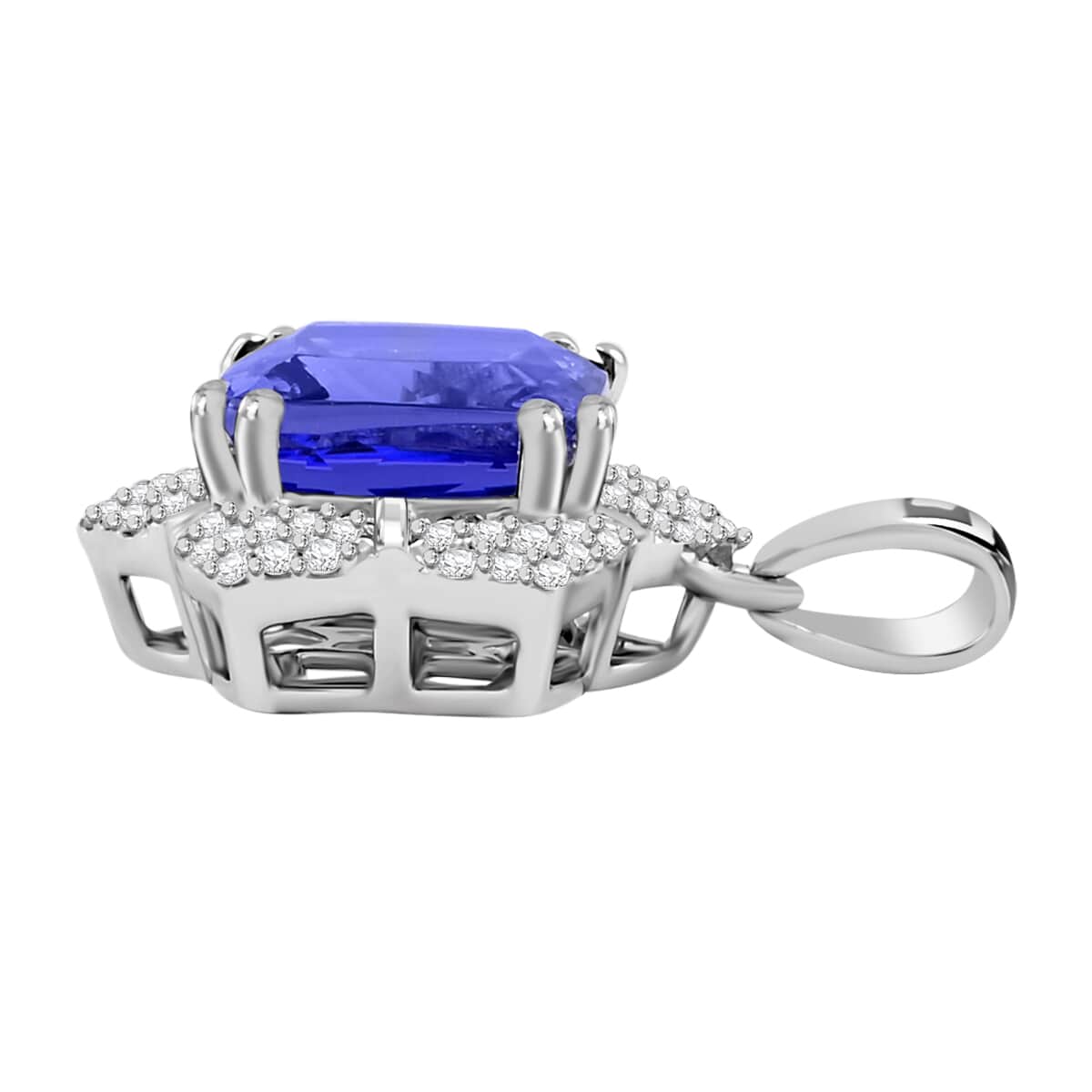 Certified and Appraised Rhapsody AAAA Tanzanite and E-F VS Diamond 4.20 ctw Pendant in 950 Platinum image number 3