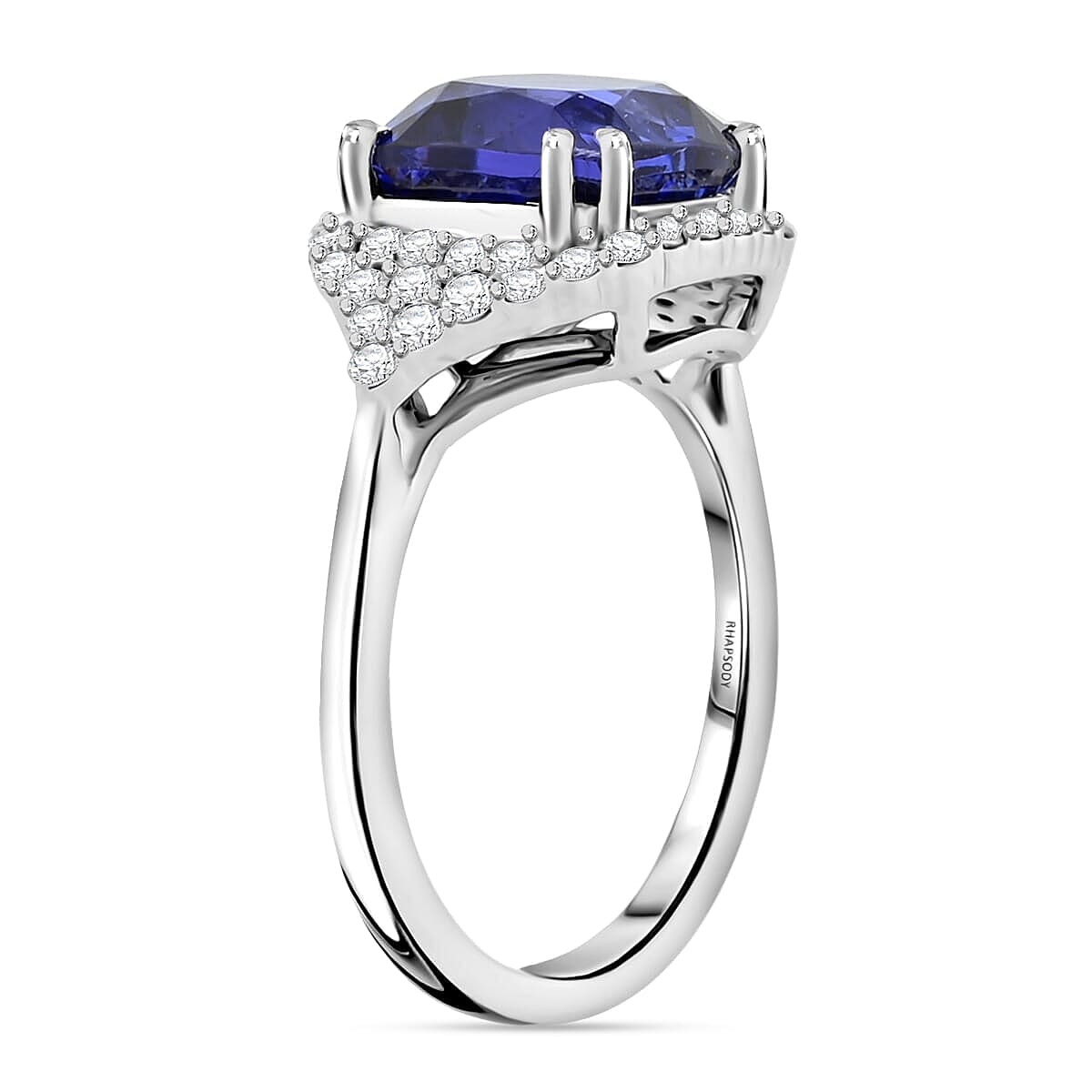 Certified & Appraised Rhapsody 950 Platinum AAAA Tanzanite, Diamond (E-F, VS) (0.60 cts) Ring (Size 6.5) (8.15 g) 6.00 ctw image number 3