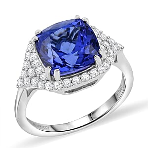 Certified & Appraised Rhapsody 950 Platinum AAAA Tanzanite, Diamond (E-F, VS) (0.60 cts) Ring (Size 7.5) (8.15 g) 6.00 ctw