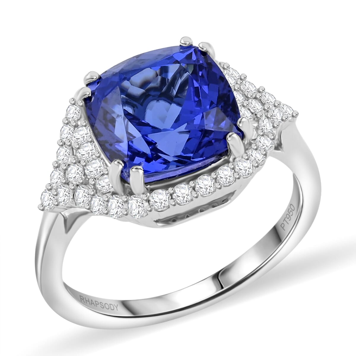 Serengeti Song Certified & Appraised Rhapsody AAAA Tanzanite and E-F VS Diamond 6.00 ctw Ring in 950 Platinum (Size 9.0) 8.15 Grams image number 0