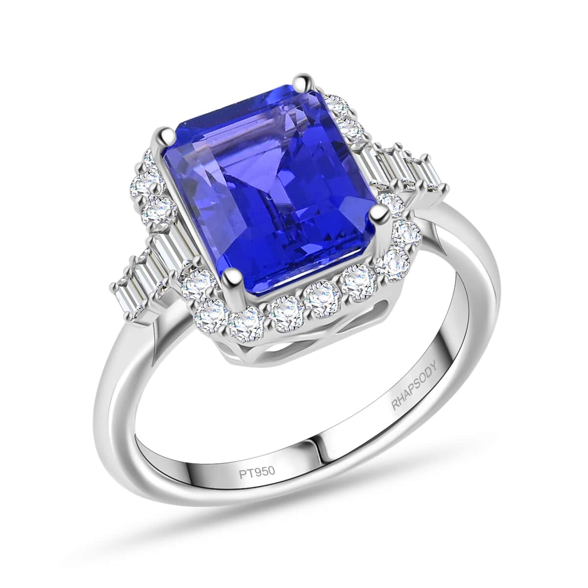 Certified & Appraised Rhapsody AAAA Tanzanite and E-F VS Diamond 4.00 ctw Ring in 950 Platinum (Size 10.0) 7.20 Grams image number 0