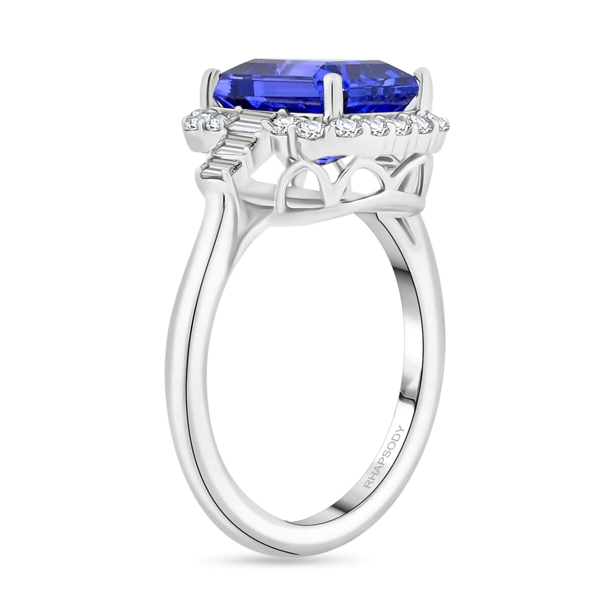 Certified & Appraised Rhapsody AAAA Tanzanite and E-F VS Diamond 4.00 ctw Ring in 950 Platinum (Size 10.0) 7.20 Grams image number 3