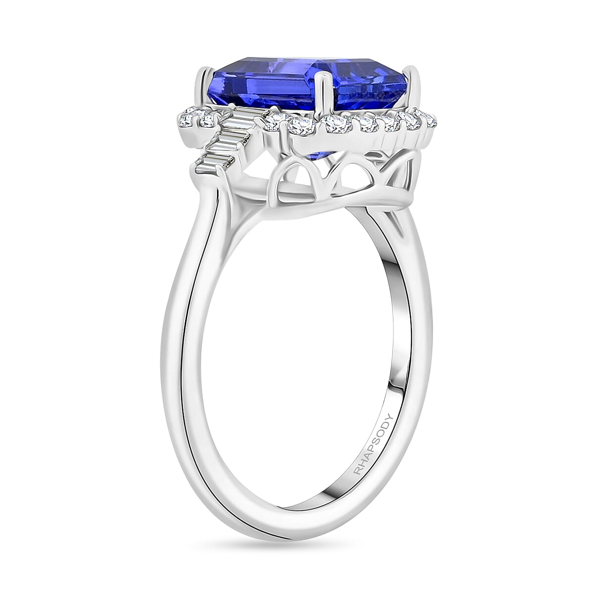 Certified & Appraised Rhapsody AAAA Tanzanite and E-F VS Diamond 4.00 ctw Ring in 950 Platinum (Size 9.0) 7.20 Grams image number 3