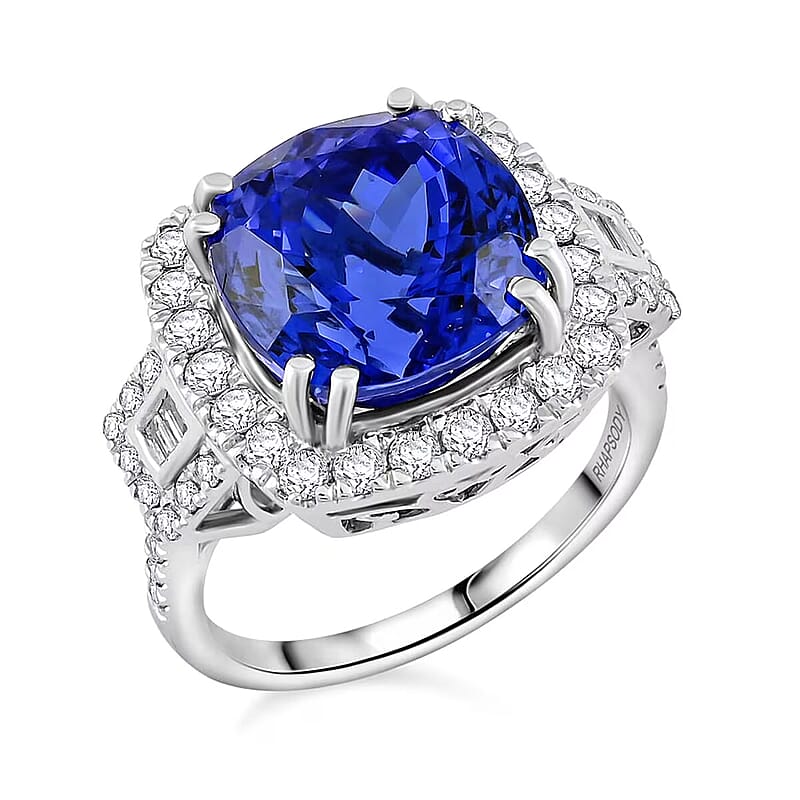 Exclusive Vault Collection Certified & Appraised Rhapsody AAAA Tanzanite and E-F VS Diamond 8.00 ctw Ring in 950 Platinum (Size 10.0) 9.68 Grams