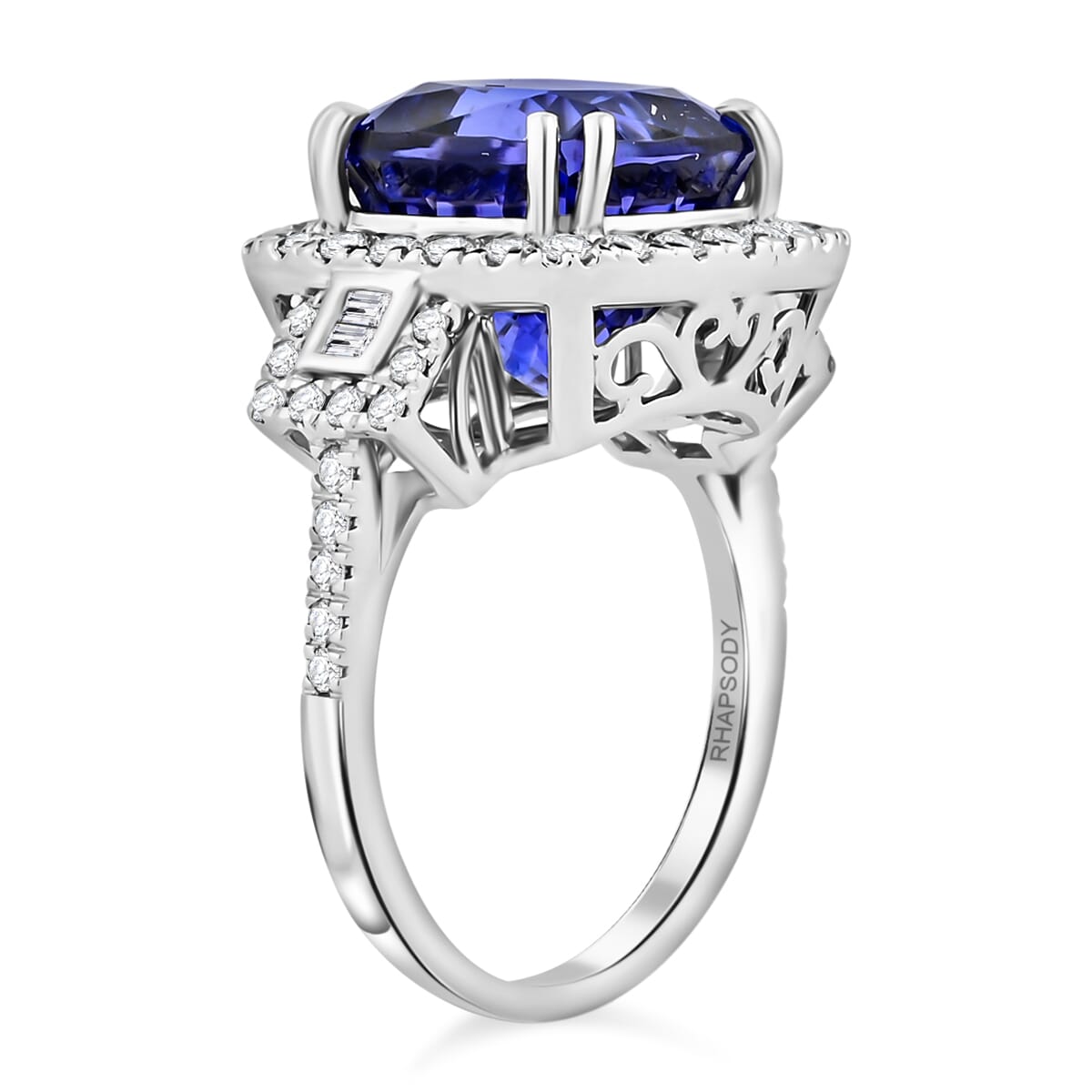Certified & Appraised Rhapsody AAAA Tanzanite and E-F VS Diamond 8.00 ctw Ring in 950 Platinum (Size 9.0) 9.68 Grams image number 3