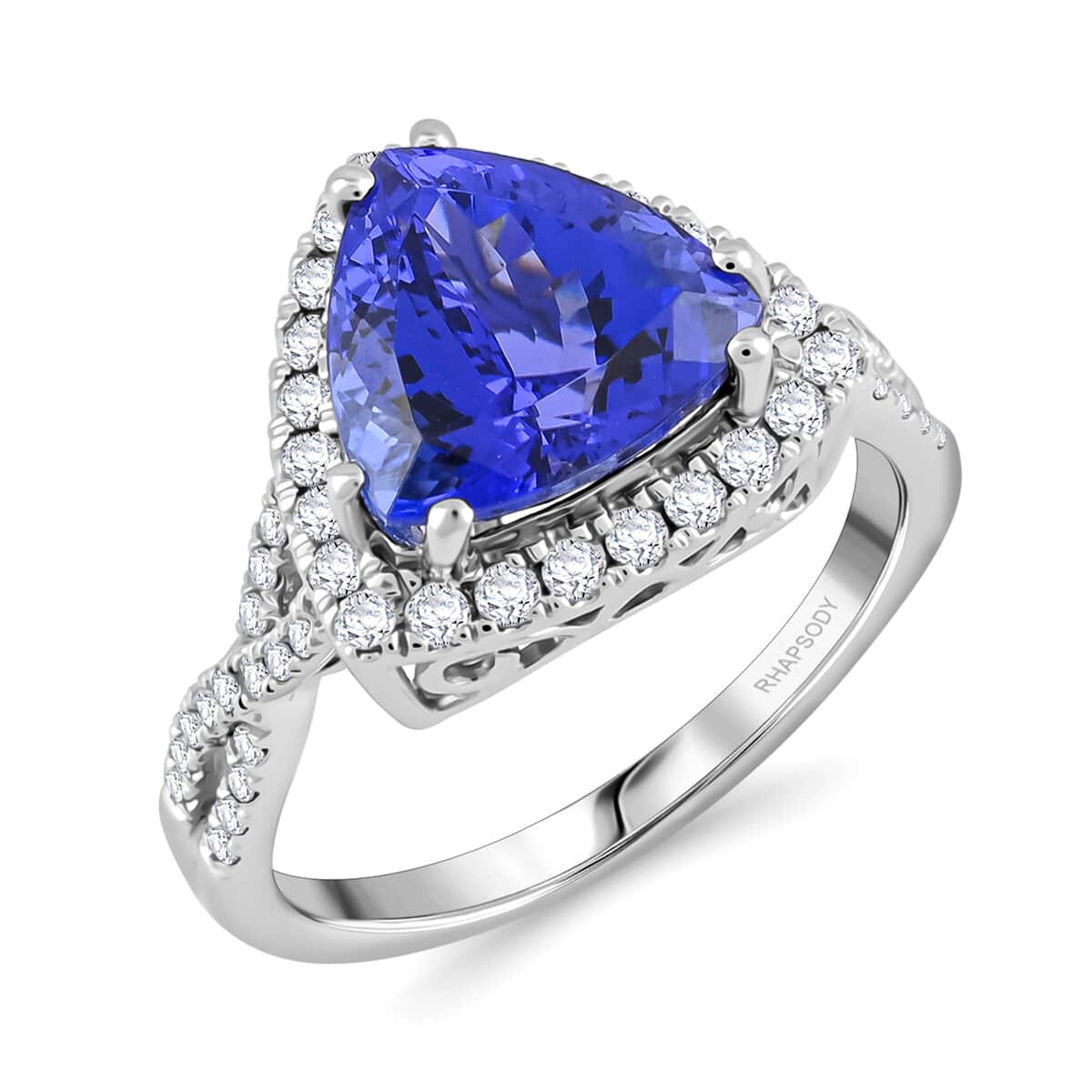 Doorbuster Certified & Appraised Rhapsody 950 Platinum AAAA Tanzanite, Diamond (E-F, VS) (0.57 cts) Ring (Size 10.0) (7.35 g) 4.50 ctw image number 0