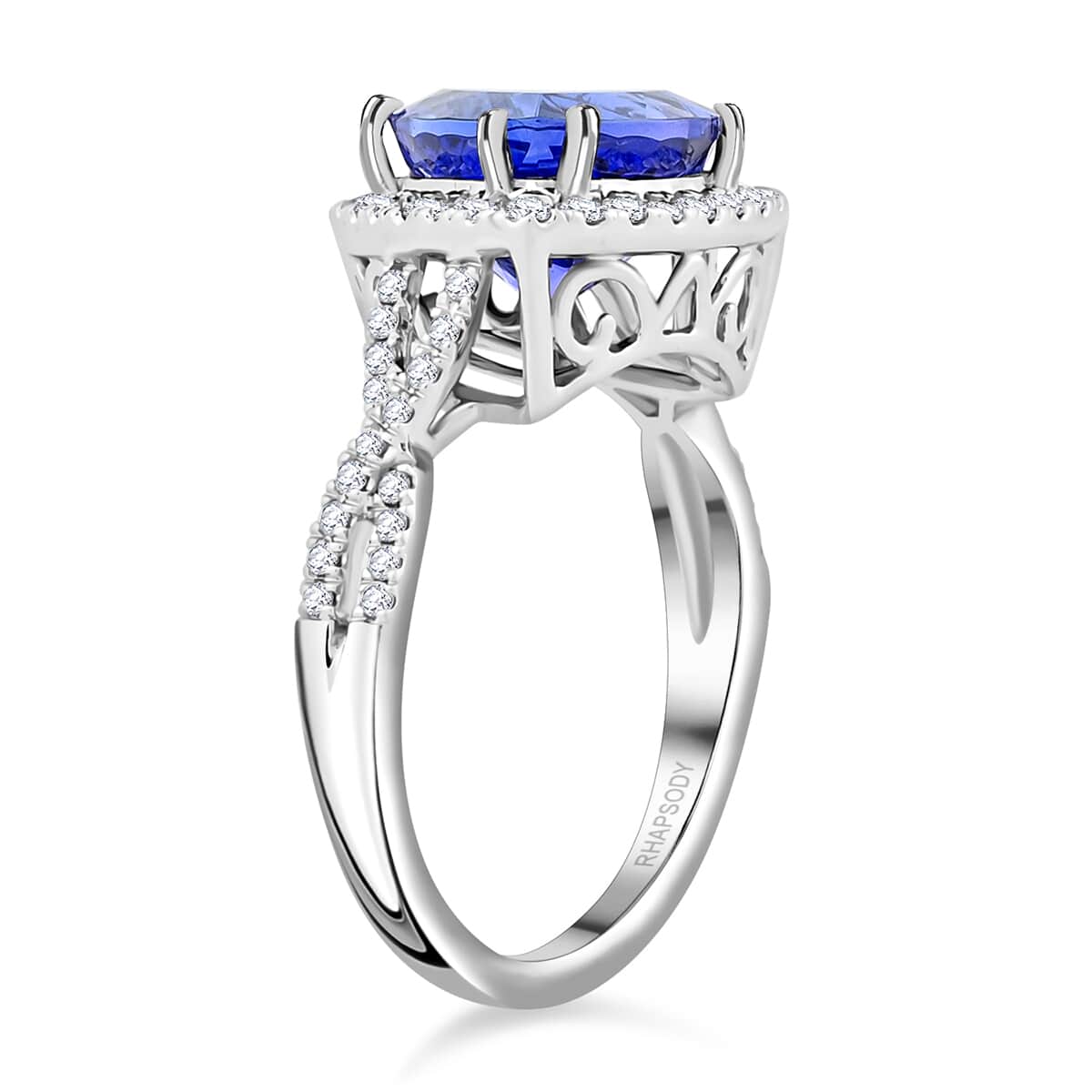 Certified & Appraised Rhapsody AAAA Tanzanite and E-F VS Diamond 4.50 ctw Ring in 950 Platinum (Size 6.0) 7.35 Grams image number 3