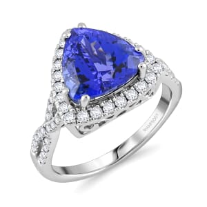 Doorbuster Certified & Appraised Rhapsody 950 Platinum AAAA Tanzanite, Diamond (E-F, VS) (0.57 cts) Ring (Size 7.5) (7.35 g) 4.50 ctw