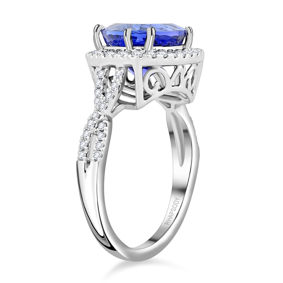 Certified & Appraised Rhapsody AAAA Tanzanite and E-F VS Diamond 4.50 ctw Ring in 950 Platinum (Size 9.0) 7.35 Grams image number 3