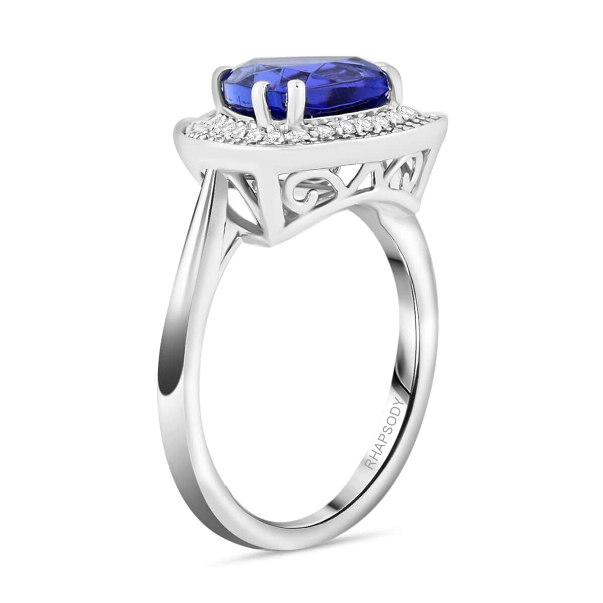 Certified & Appraised Rhapsody AAAA Tanzanite and E-F VS Diamond 3.50 ctw Ring in 950 Platinum (Size 7.0) 6.80 Grams image number 3