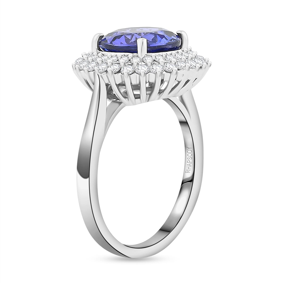 Certified & Appraised Rhapsody AAAA Tanzanite and E-F VS Diamond 4.25 ctw Ring in 950 Platinum (Size 7.0) 7.60 Grams image number 3