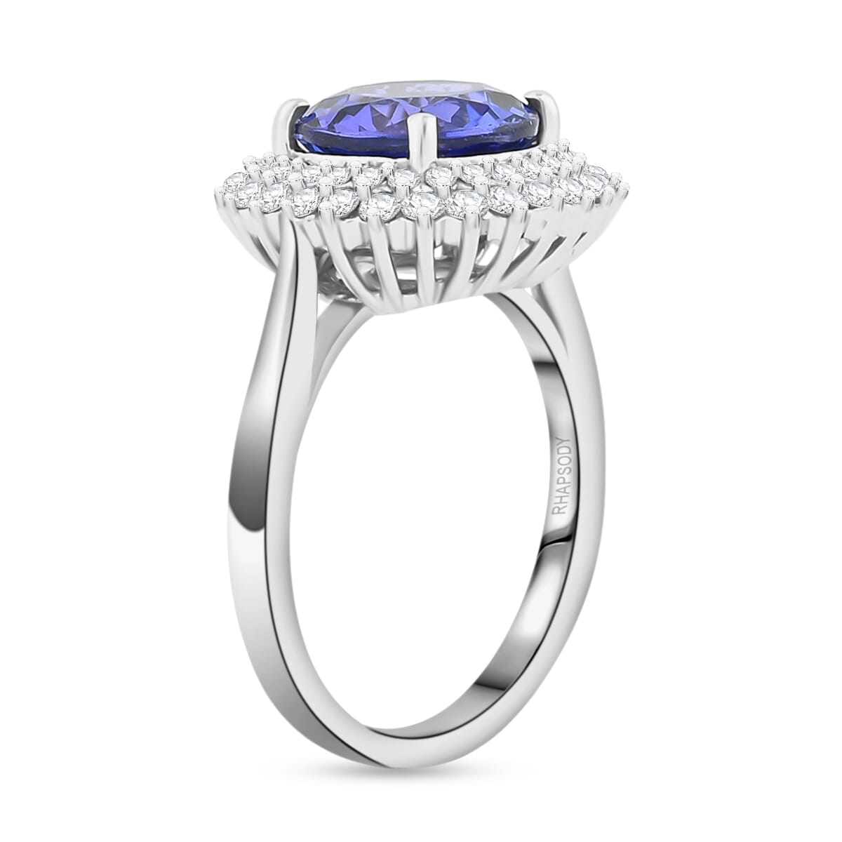Certified & Appraised Rhapsody AAAA Tanzanite and E-F VS Diamond 4.25 ctw Ring in 950 Platinum (Size 8.0) 7.60 Grams image number 3