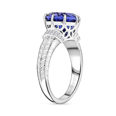 Certified and Appraised Rhapsody AAAA Tanzanite and E-F VS Diamond 4.75 ctw Ring in 950 Platinum (Size 10.0) 8.35 Grams