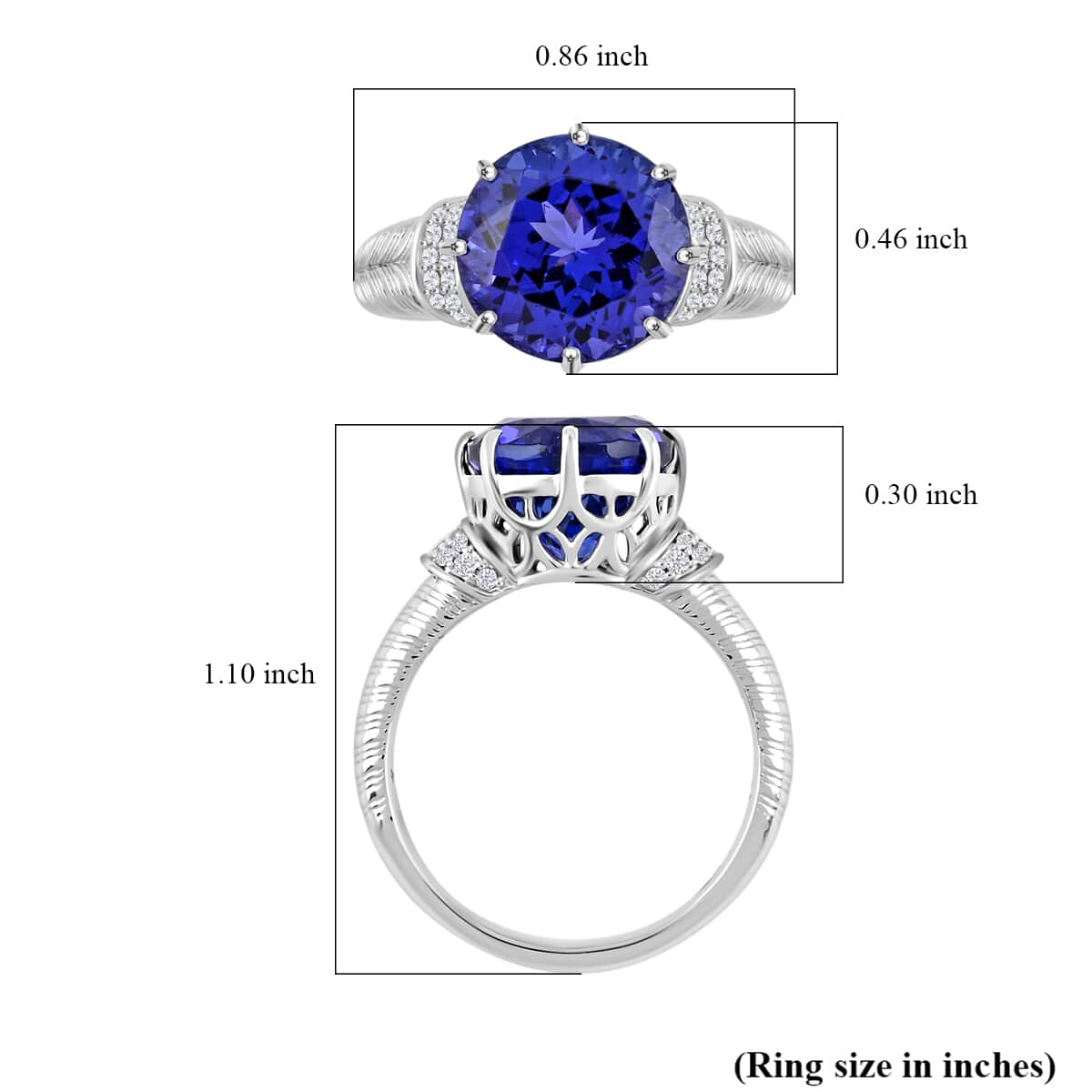 Certified and Appraised Rhapsody AAAA Tanzanite and E-F VS Diamond 4.75 ctw Ring in 950 Platinum (Size 10.0) 8.35 Grams image number 5