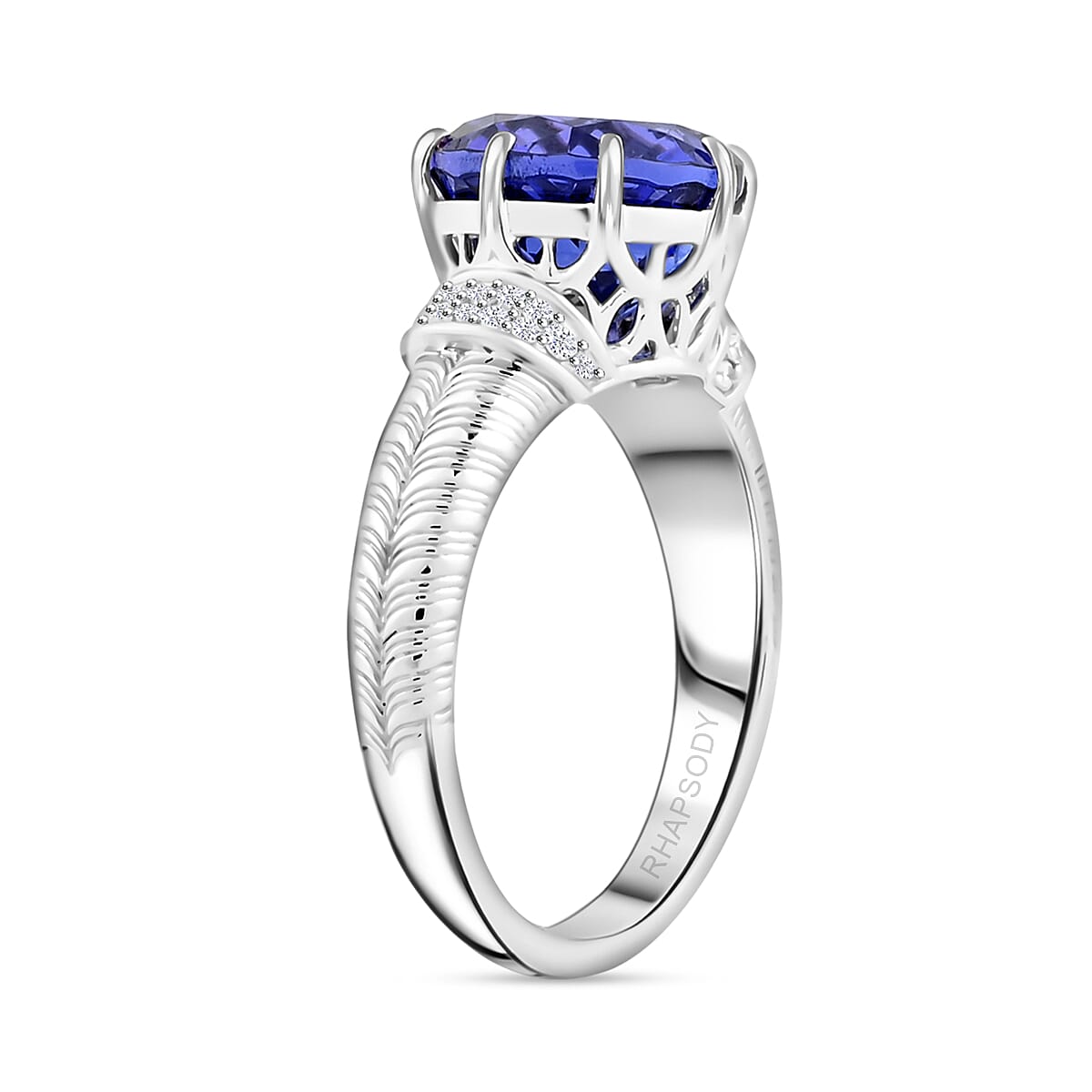 Certified and Appraised Rhapsody AAAA Tanzanite and E-F VS Diamond 4.75 ctw Ring in 950 Platinum (Size 7.0) 8.35 Grams image number 3