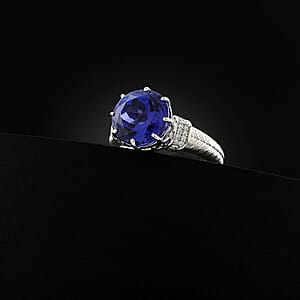  Certified and Appraised Rhapsody 950 Platinum AAAA Tanzanite, Diamond (E-F, VS) (0.16 cts) Ring (Size 7.5) (8.35 g) 4.75 ctw