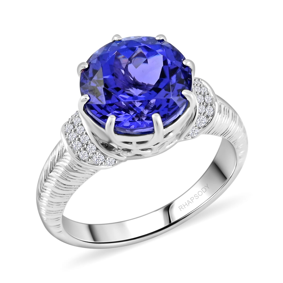 Certified and Appraised Rhapsody AAAA Tanzanite and E-F VS Diamond 4.75 ctw Ring in 950 Platinum (Size 8.0) 8.35 Grams image number 0