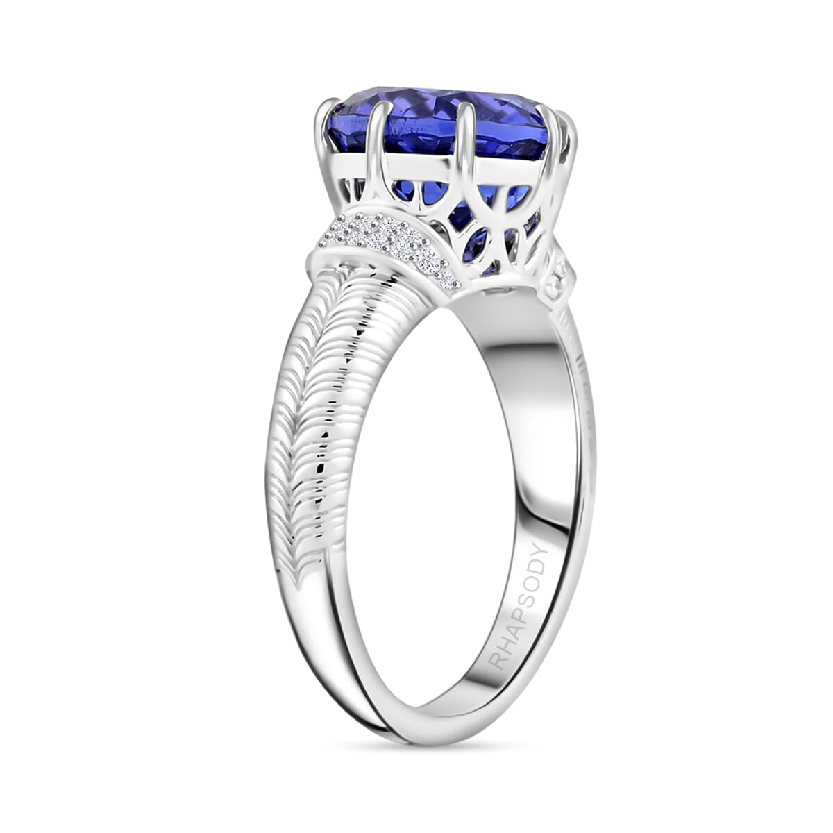 Certified and Appraised Rhapsody AAAA Tanzanite and E-F VS Diamond 4.75 ctw Ring in 950 Platinum (Size 8.0) 8.35 Grams image number 3