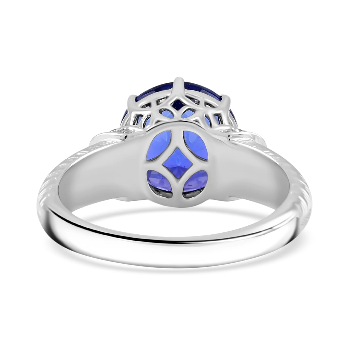 Certified and Appraised Rhapsody AAAA Tanzanite and E-F VS Diamond 4.75 ctw Ring in 950 Platinum (Size 8.0) 8.35 Grams image number 4