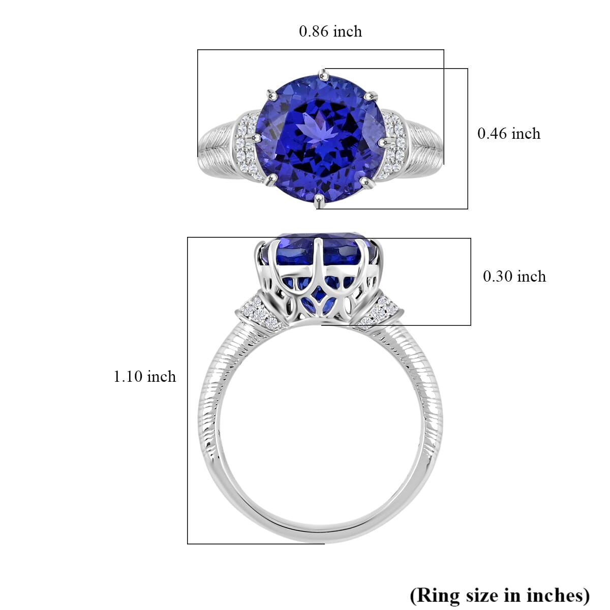 Certified and Appraised Rhapsody AAAA Tanzanite and E-F VS Diamond 4.75 ctw Ring in 950 Platinum (Size 8.0) 8.35 Grams image number 5