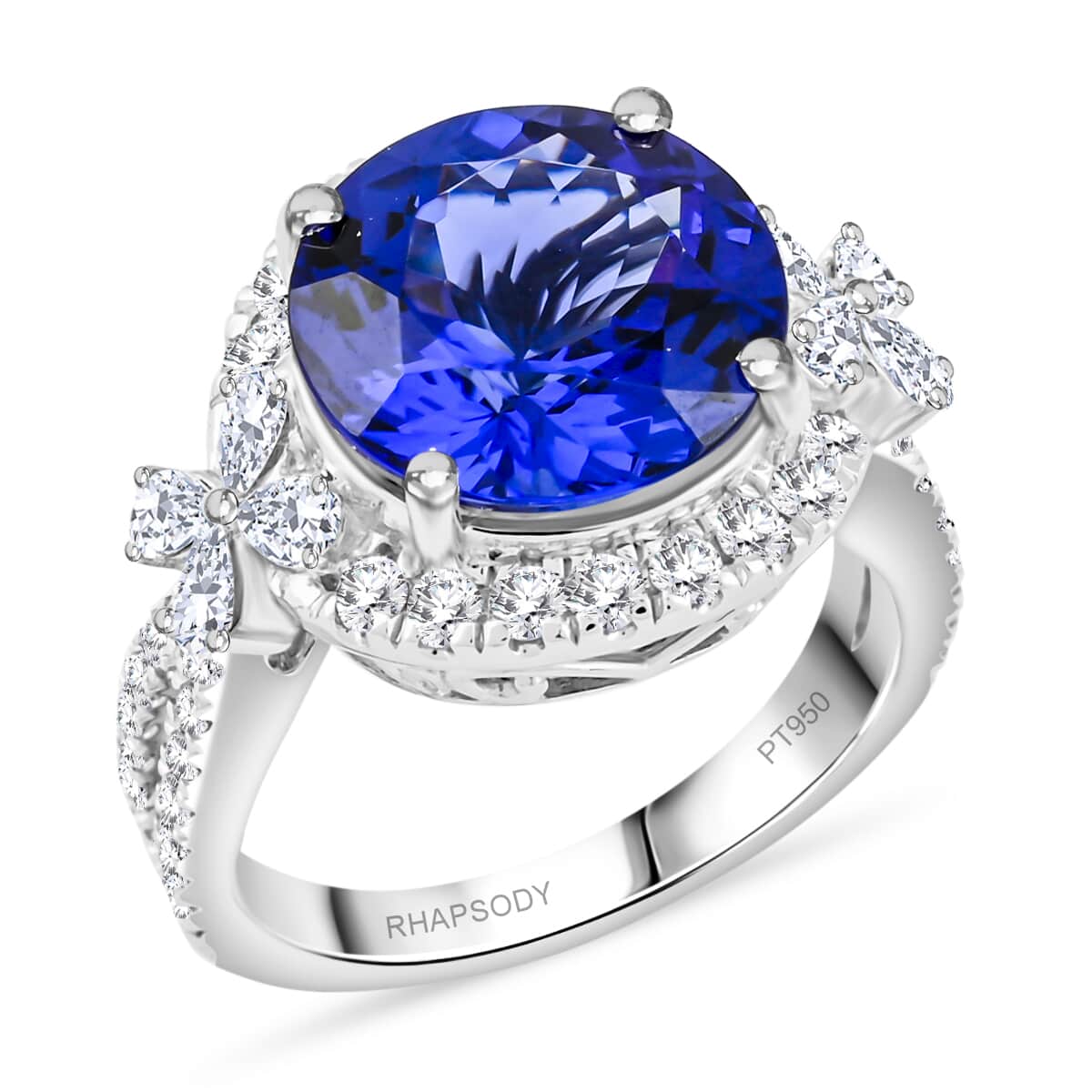 Certified and Appraised Rhapsody AAAA Tanzanite and E-F VS Diamond 7.10 ctw Ring in 950 Platinum (Size 10.0) 10.25 Grams image number 0