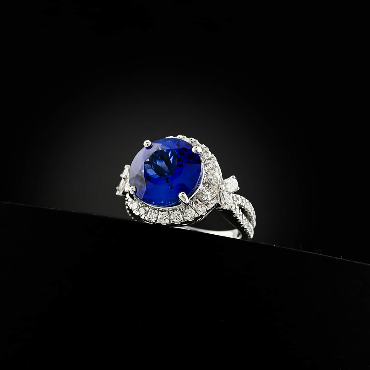 Certified and Appraised Rhapsody AAAA Tanzanite and E-F VS Diamond 7.10 ctw Ring in 950 Platinum (Size 10.0) 10.25 Grams image number 1