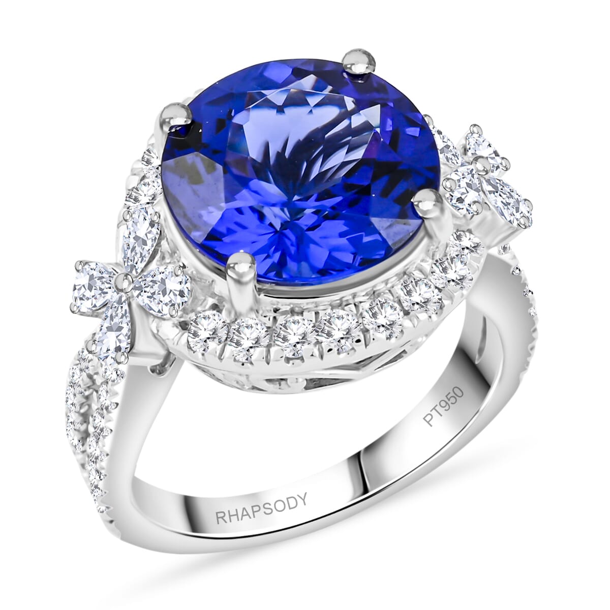 Certified and Appraised Rhapsody AAAA Tanzanite and E-F VS Diamond 7.10 ctw Ring in 950 Platinum (Size 7.0) 10.25 Grams image number 0