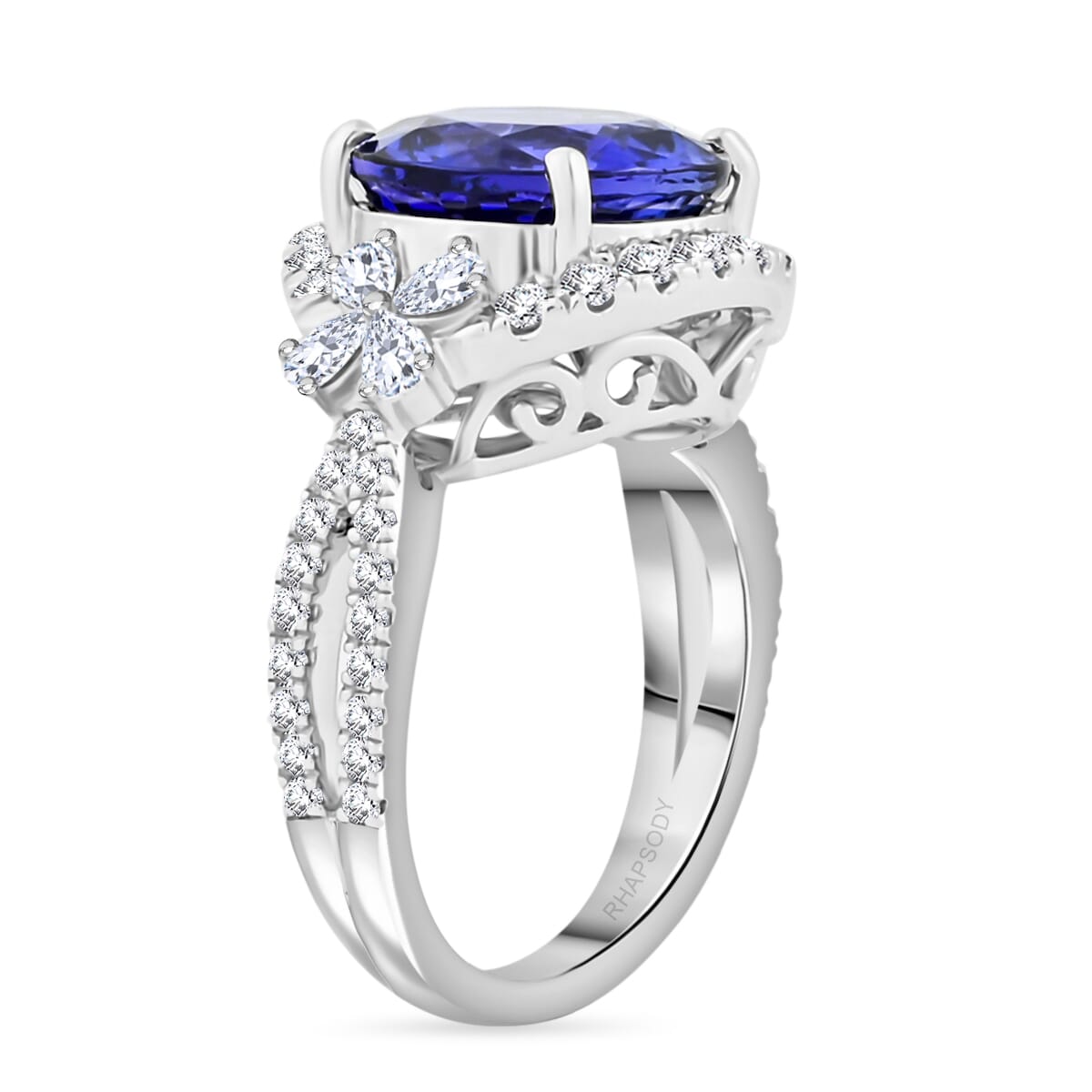 Certified and Appraised Rhapsody AAAA Tanzanite and E-F VS Diamond 7.10 ctw Ring in 950 Platinum (Size 7.0) 10.25 Grams image number 3