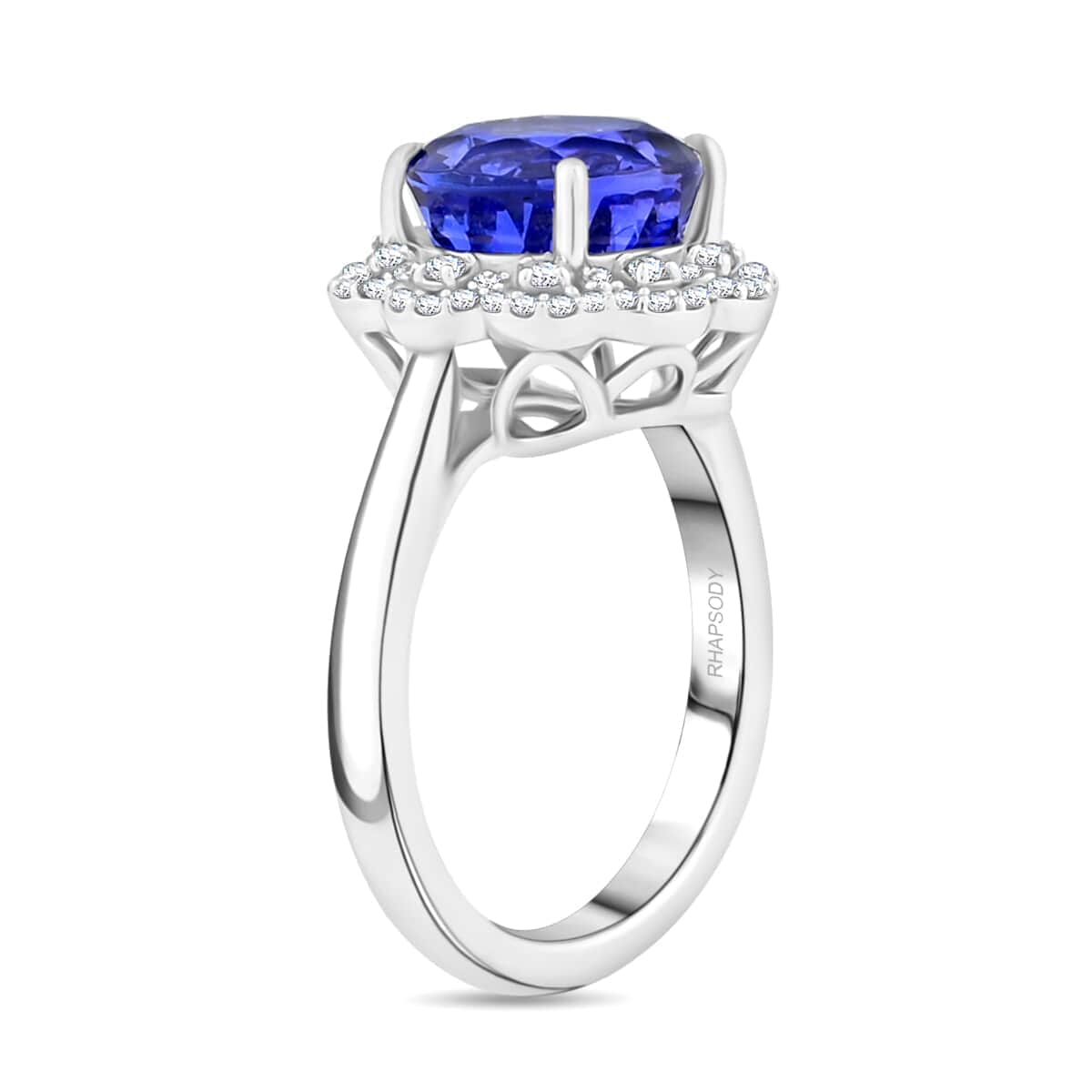 Certified and Appraised Rhapsody AAAA Tanzanite and E-F VS Diamond 4.35 ctw Ring in 950 Platinum (Size 10.0) 8.35 Grams image number 3