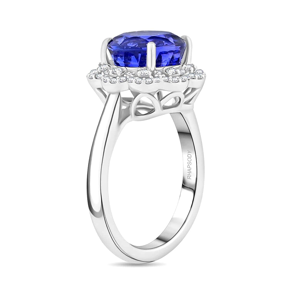 Certified and Appraised Rhapsody AAAA Tanzanite and E-F VS Diamond 4.35 ctw Ring in 950 Platinum (Size 11.5) 8.35 Grams image number 3