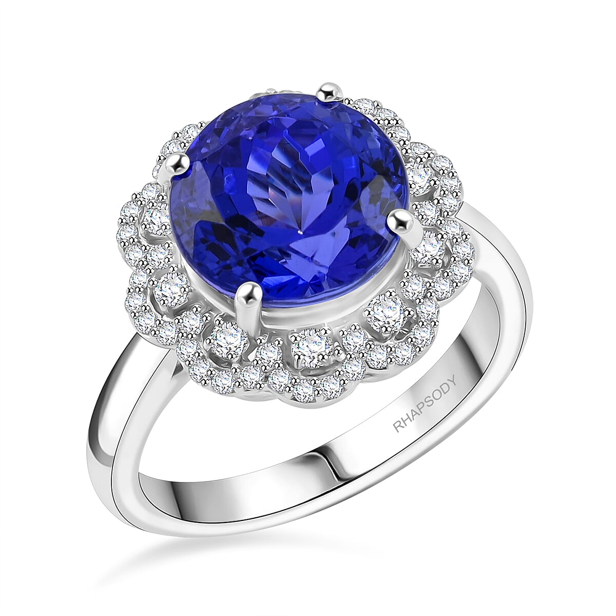 Certified and Appraised Rhapsody AAAA Tanzanite and E-F VS Diamond 4.35 ctw Ring in 950 Platinum (Size 6.0) 8.35 Grams image number 0