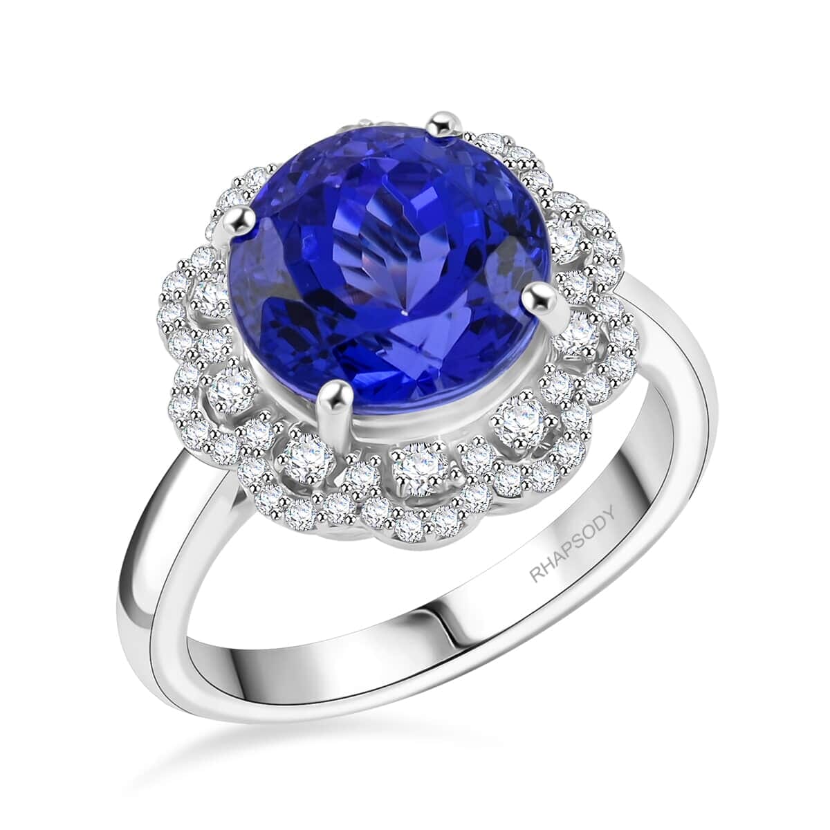 Certified and Appraised Rhapsody AAAA Tanzanite and E-F VS Diamond 4.35 ctw Ring in 950 Platinum (Size 8.5) 8.35 Grams image number 0