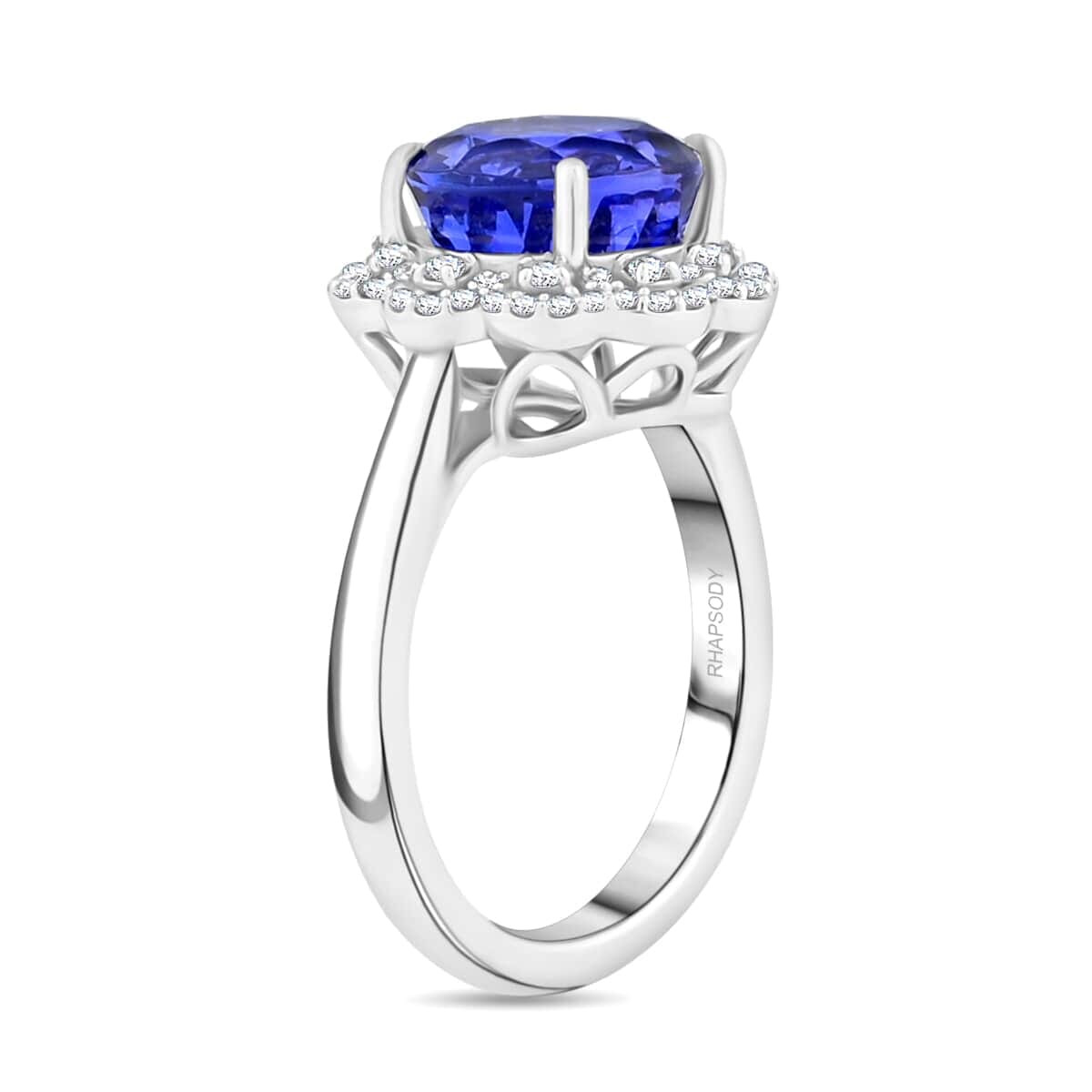 Certified and Appraised Rhapsody AAAA Tanzanite and E-F VS Diamond 4.35 ctw Ring in 950 Platinum (Size 8.5) 8.35 Grams image number 3