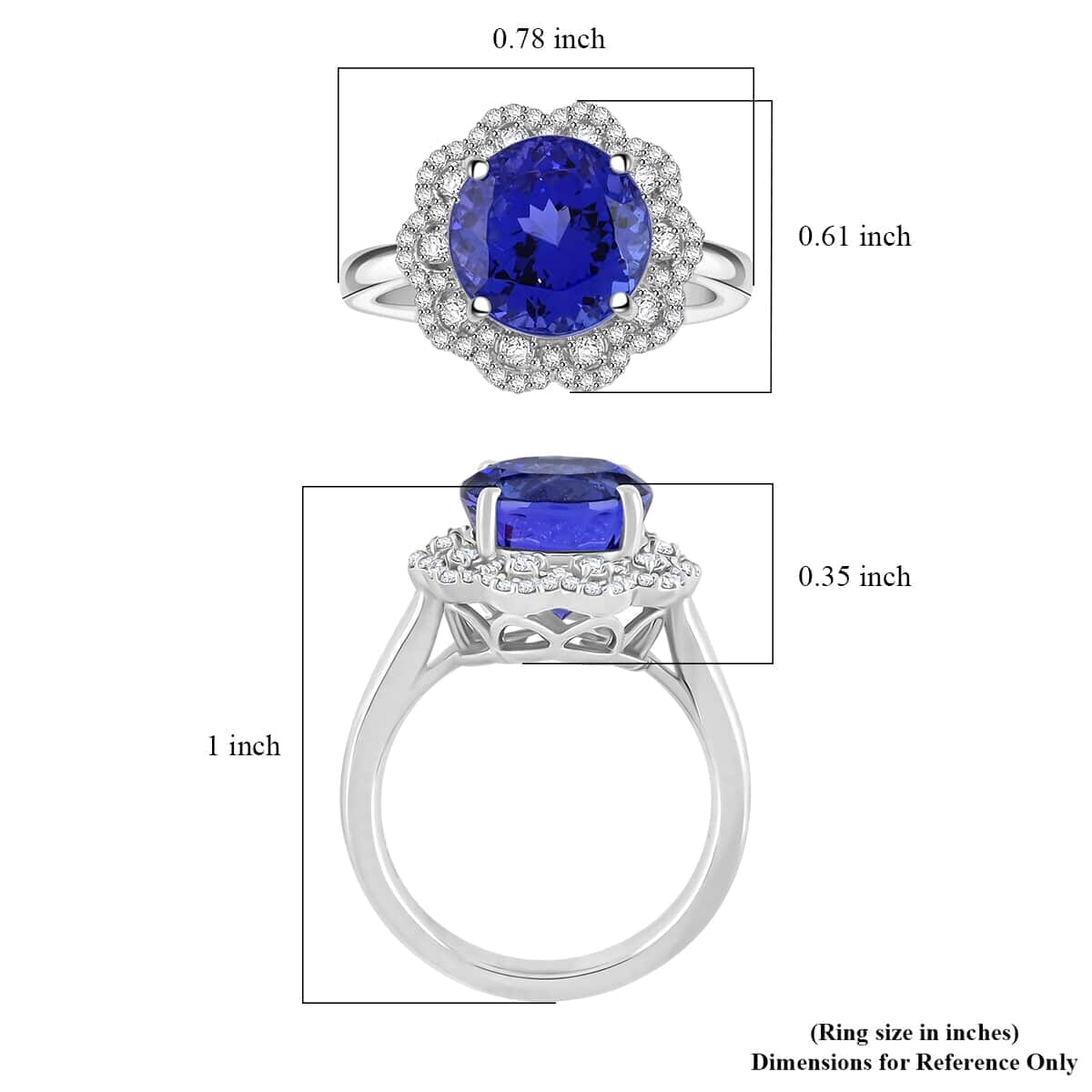 Certified and Appraised Rhapsody AAAA Tanzanite and E-F VS Diamond 4.35 ctw Ring in 950 Platinum (Size 8.5) 8.35 Grams image number 5