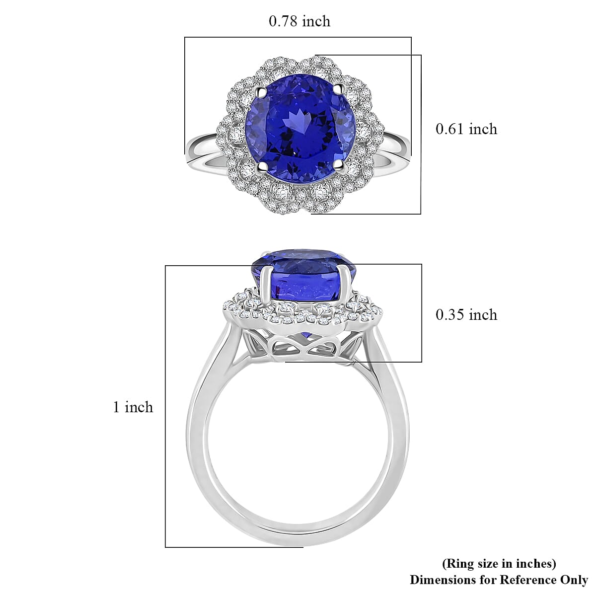 Certified and Appraised Rhapsody AAAA Tanzanite and E-F VS Diamond 4.35 ctw Ring in 950 Platinum (Size 9.0) 8.35 Grams image number 5
