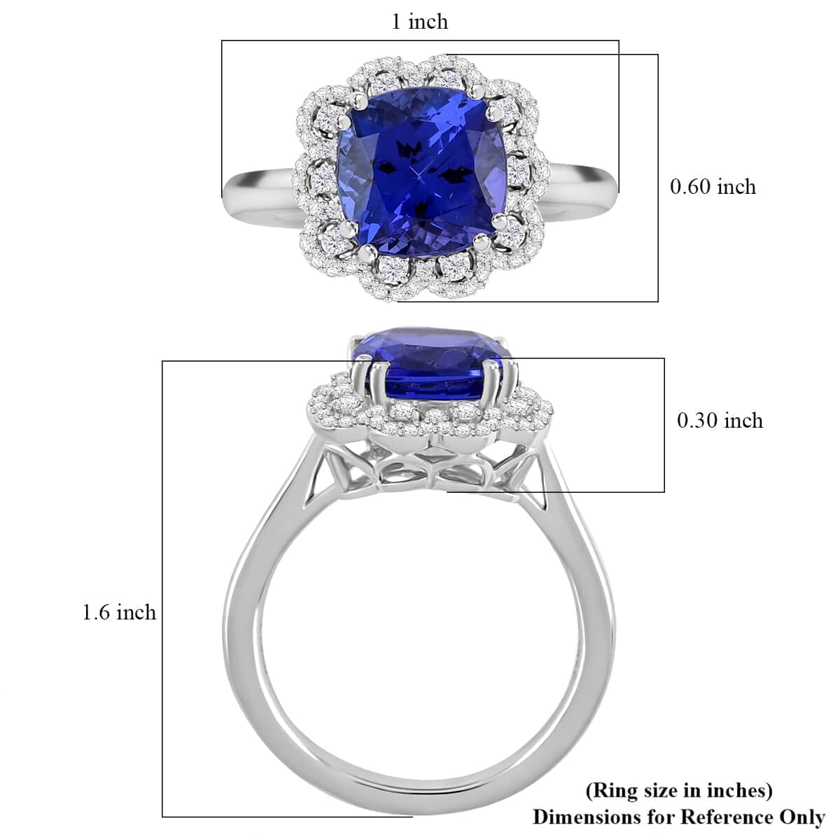 Certified and Appraised Rhapsody AAAA Tanzanite and E-F VS Diamond 4.25 ctw Ring in 950 Platinum (Size 10.0) 7.30 Grams image number 5