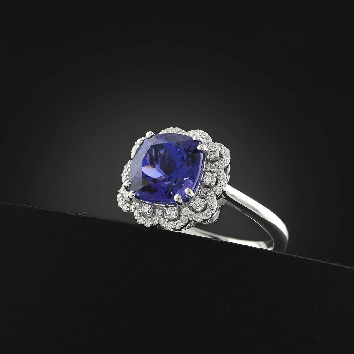 Certified and Appraised Rhapsody AAAA Tanzanite and E-F VS Diamond 4.25 ctw Ring in 950 Platinum (Size 10.5) 7.30 Grams image number 1